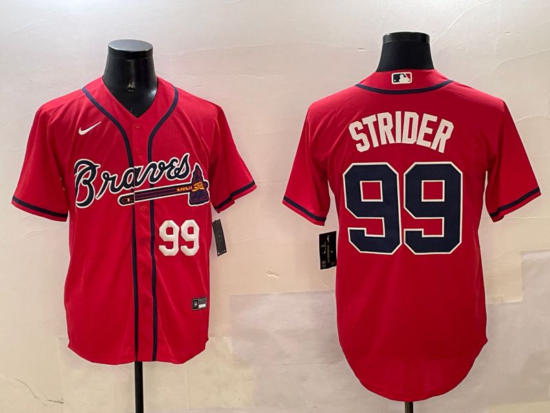 Men Atlanta Braves 99 Strider Red Game 2025 Nike MLB Jersey style 3